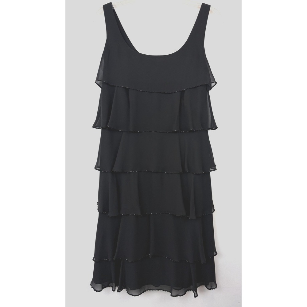 Patra Cocktail Dress Womens 4 Black Tiered Chiffon Formal Event Read